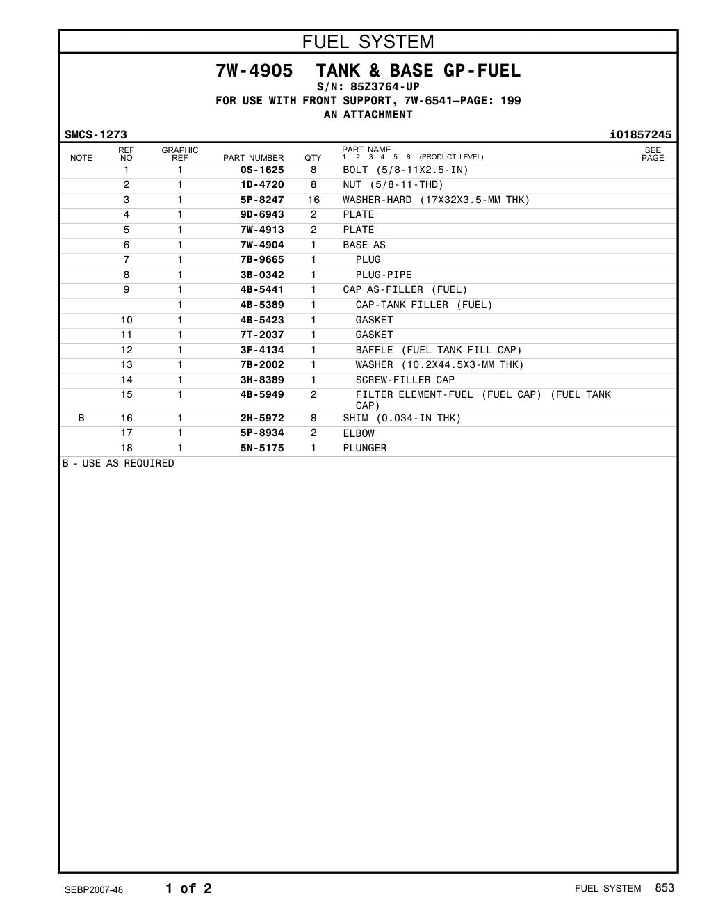 3F-4134 BAFFLE (FUEL TANK FILL CAP) · S/N 85Z3764-UP CAT parts manual diagram