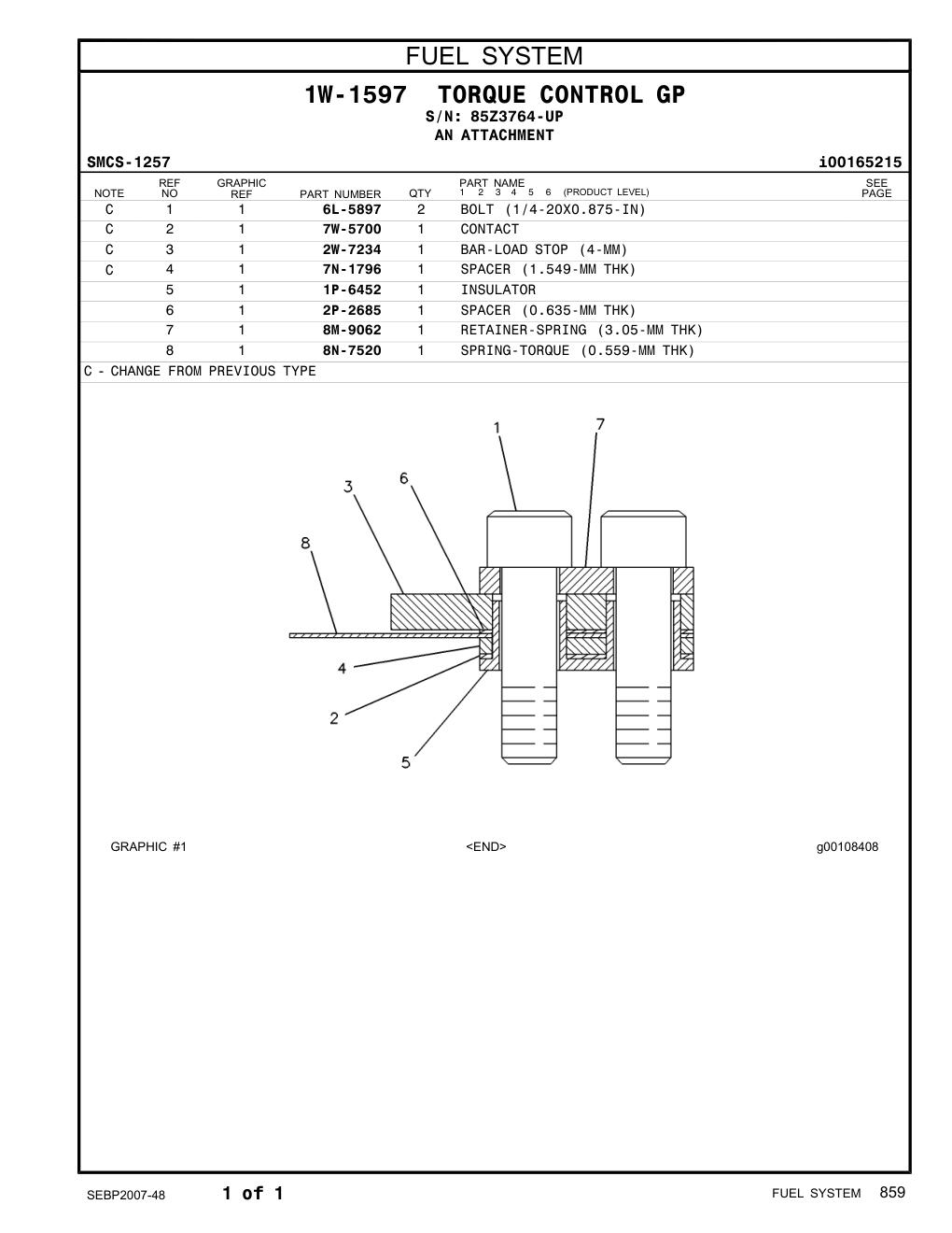 1P-6452 INSULATOR · S/N 85Z3764-UP CAT parts manual diagram