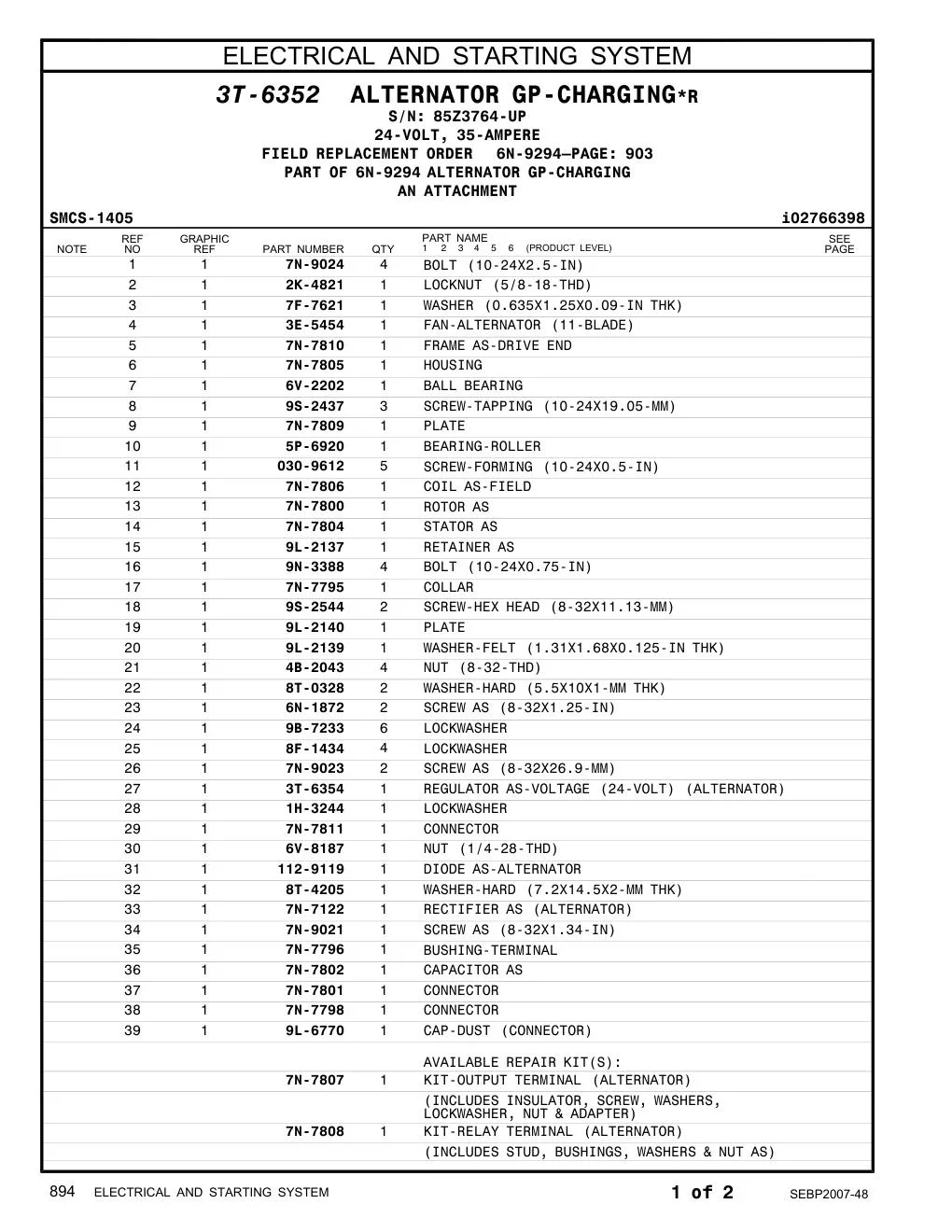 7N-7805 HOUSING · S/N 85Z3764-UP CAT parts manual diagram