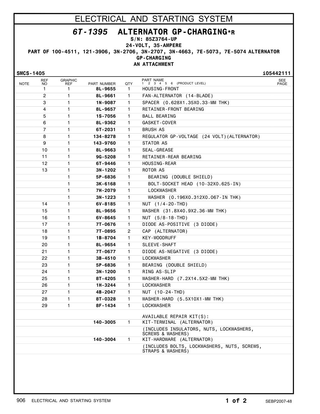 6T-2031 BRUSH AS · S/N 85Z3764-UP CAT parts manual diagram