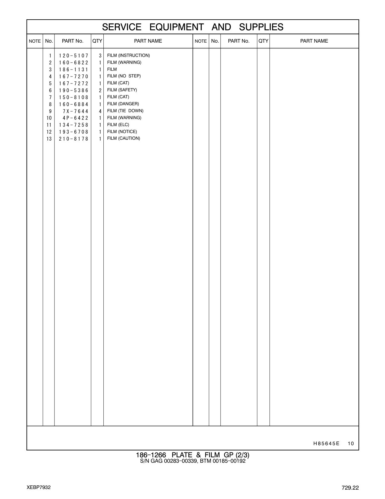 210-8178 FILM (CAUTION) CAT parts manual diagram