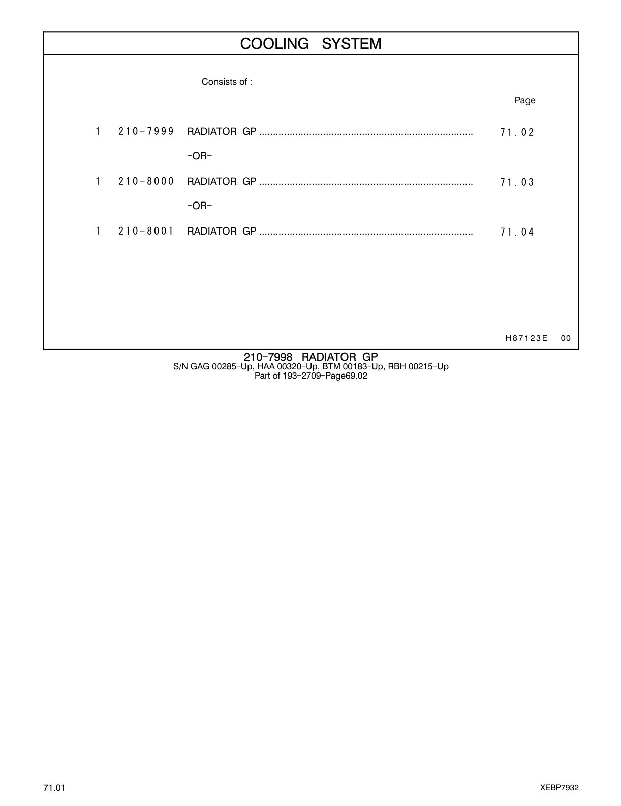 210-7999 RADIATOR GP CAT parts manual diagram
