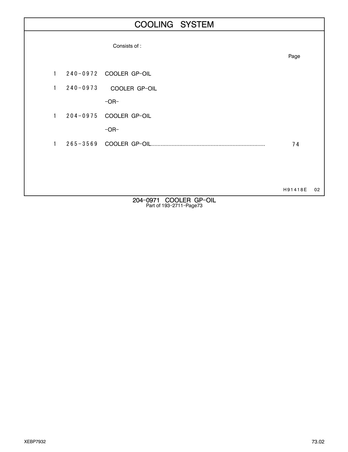 204-0975 COOLER GP-OIL CAT parts manual diagram