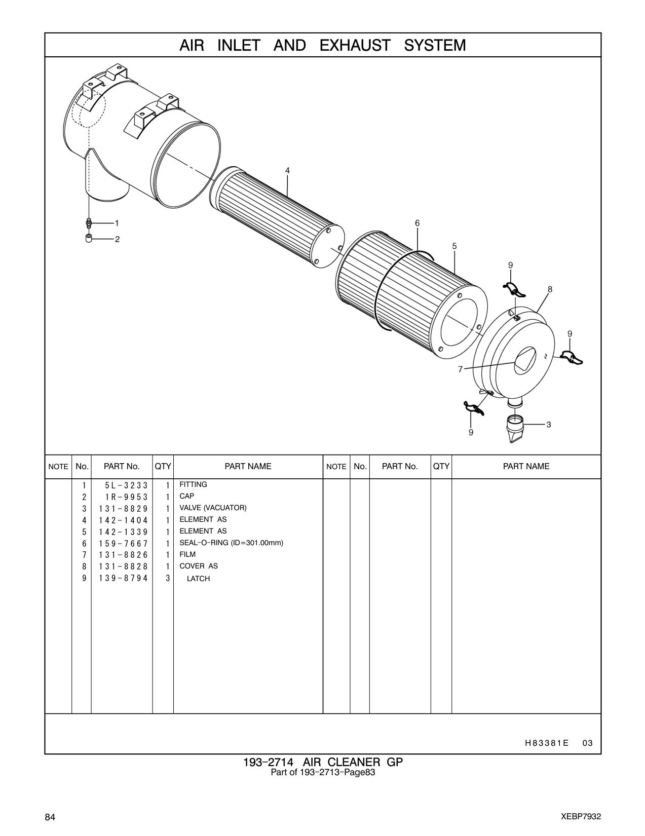 142-1404 FILTER ELEMENT AS-AIR (SECONDARY) CAT parts manual diagram