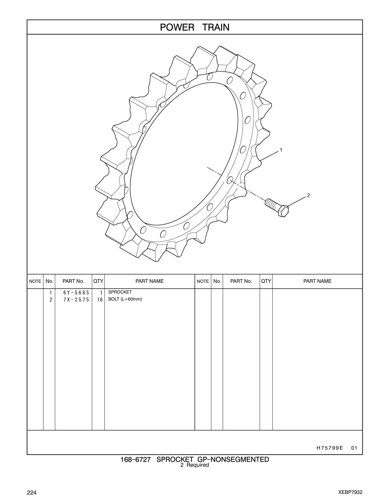 7X-2575 BOLT (L=60mm) CAT parts manual diagram