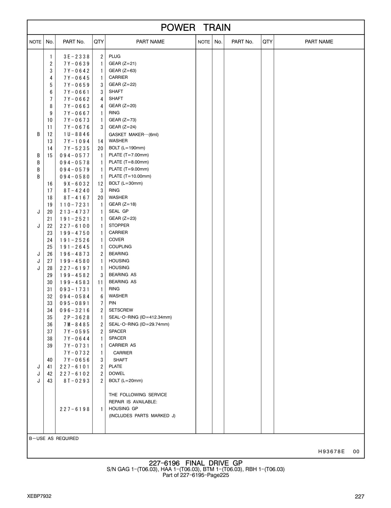 7Y-0676 GEAR (Z=24) CAT parts manual diagram