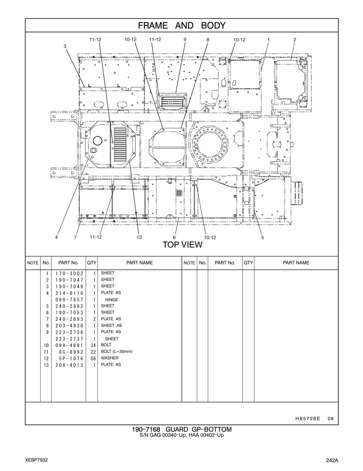 240-2892 SHEET CAT parts manual diagram
