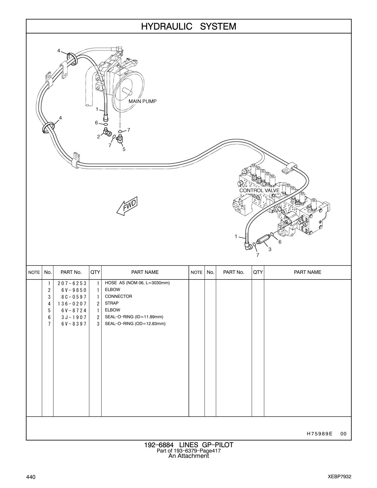 207-6253 HOSE AS (NOM 06, L=3030mm) CAT parts manual diagram