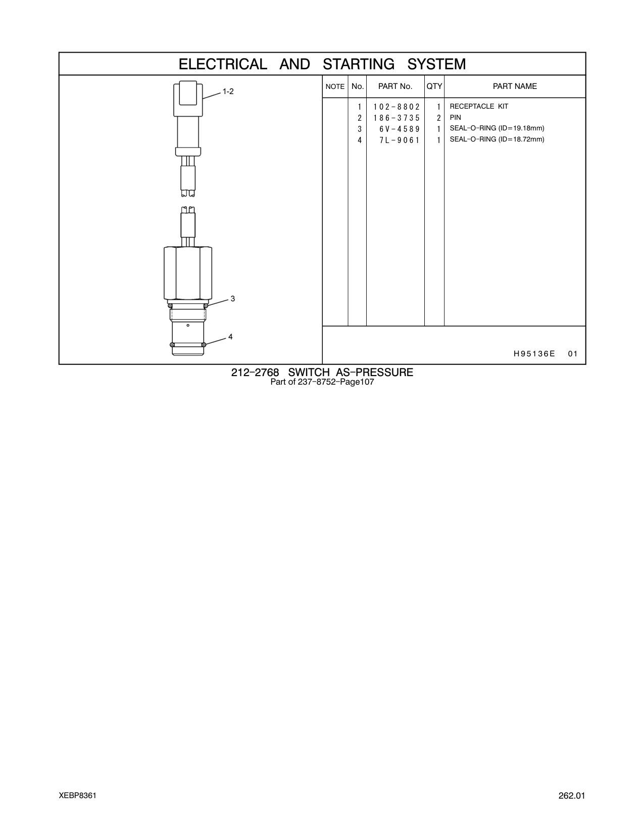 7L-9061 SEAL-O-RING CAT parts manual diagram