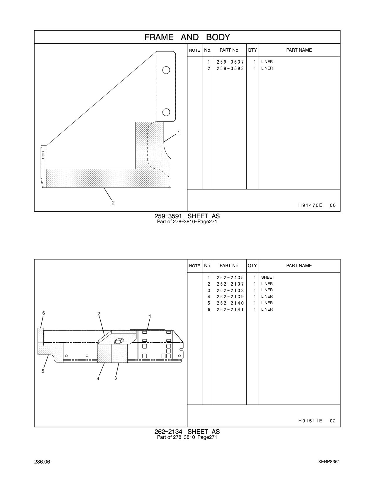 262-2435 SHEET CAT parts manual diagram