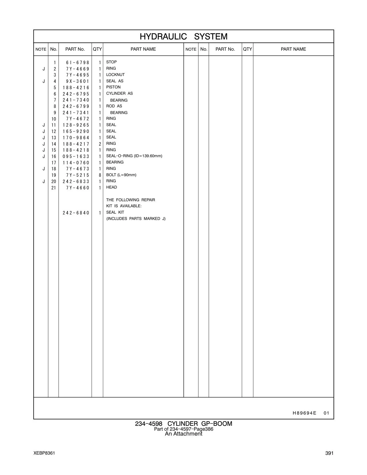 095-1633 - SEAL - O - RING (ID=139.60mm)