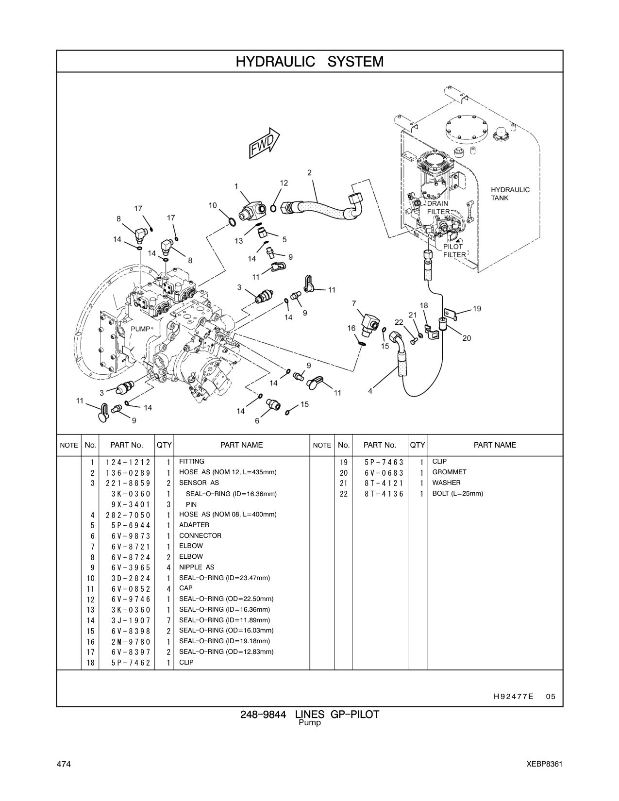 282-7050 HOSE AS (NOM 08, L=400mm) CAT parts manual diagram