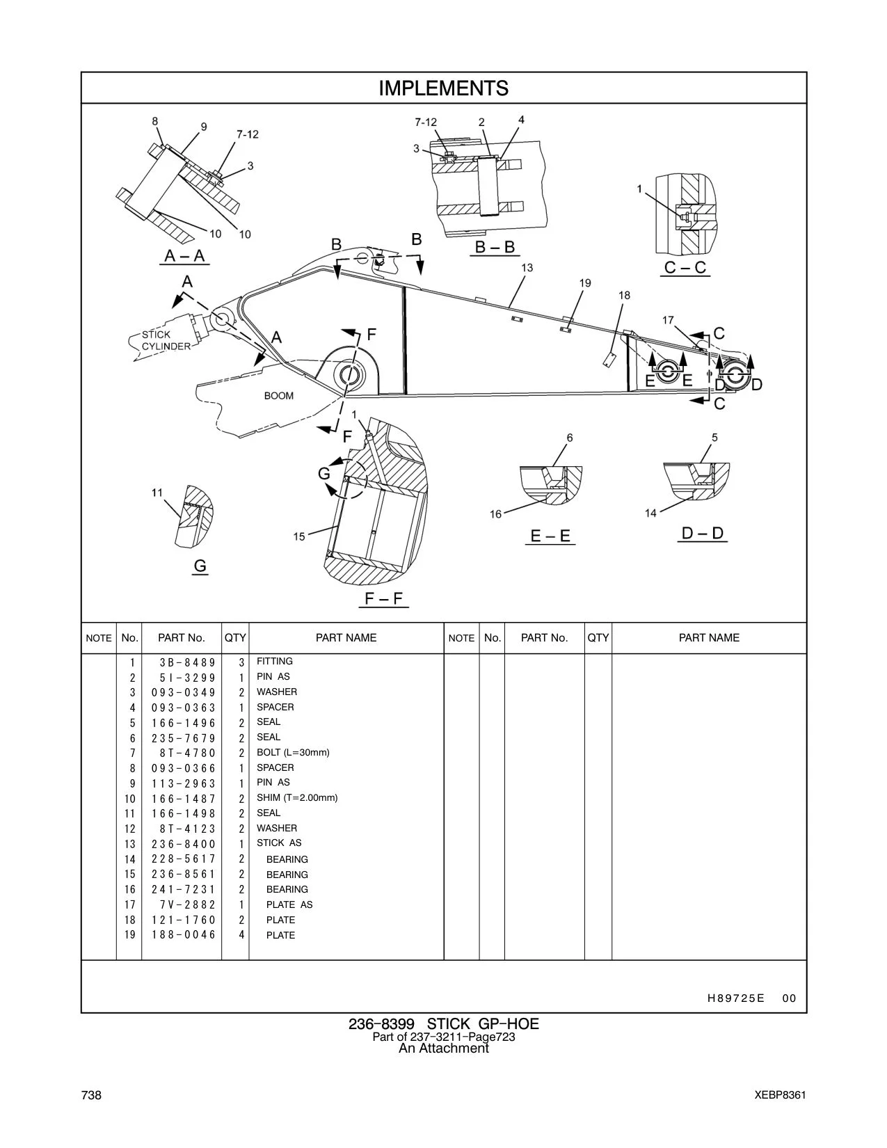 236-8400 STICK AS CAT parts manual diagram