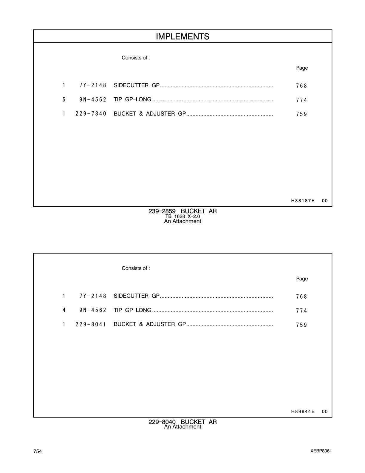 229-7840 BUCKET & ADJUSTER GP CAT parts manual diagram