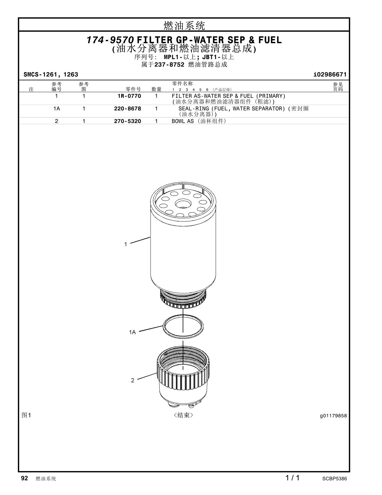 270-5320 BOWL AS · S/N MPL1- CAT parts manual diagram