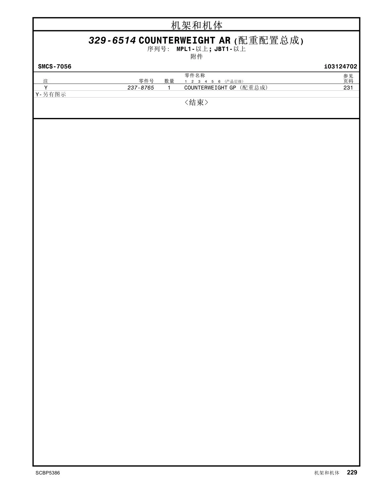 237-8765 - COUNTERWEIGHT GP  <结束>