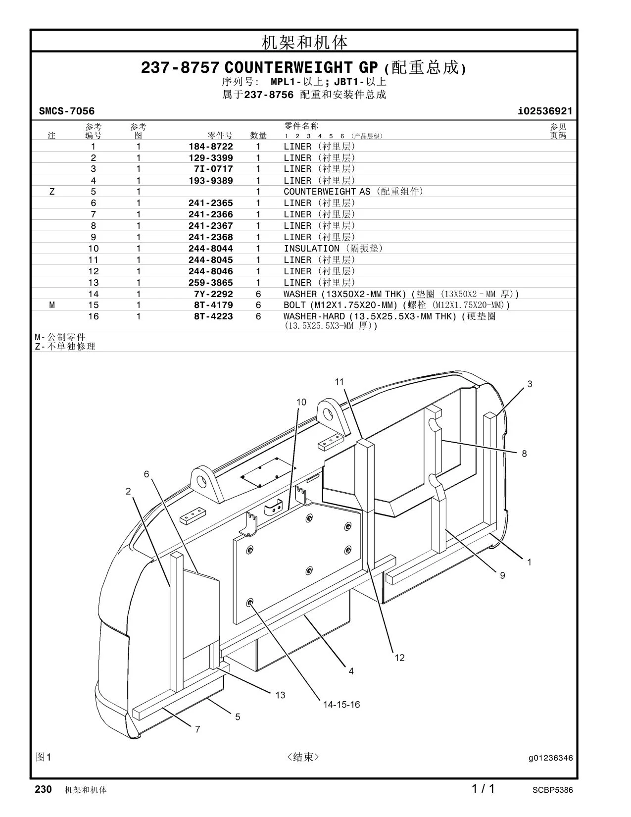 244-8045 LINER · S/N MPL1- CAT parts manual diagram