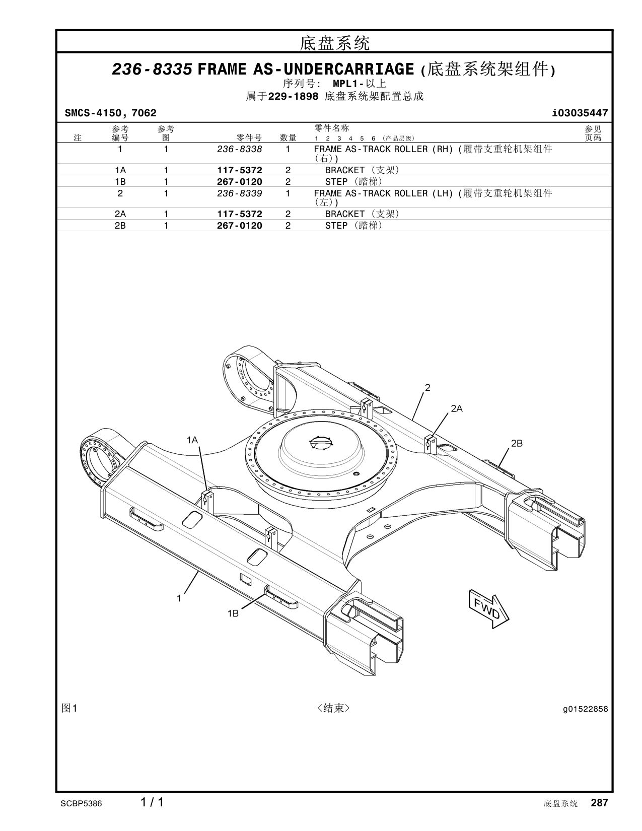 236-8338 - FRAMEAS-TRACK ROLLER(RH)( 支重轮机架组件
