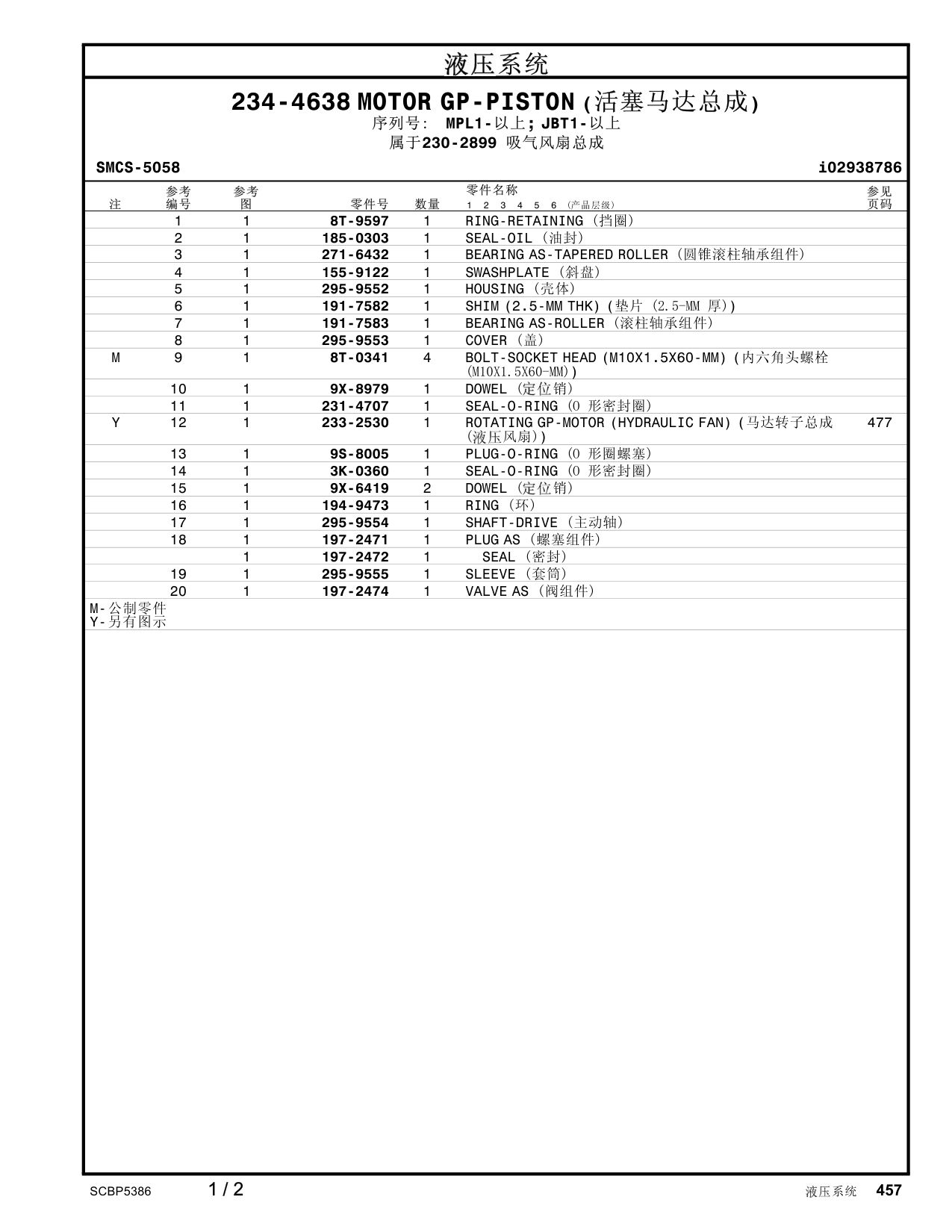 271-6432 BEARING AS-TAPEREDROLLER · S/N MPL1- CAT parts manual diagram
