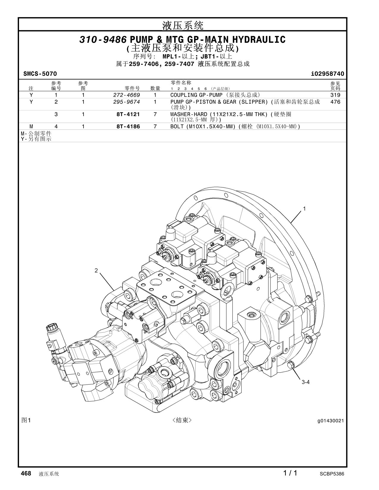 295-9674 - PUMPGP-PISTON &GEAR(SLIPPER) (活塞和齿轮泵总成 476