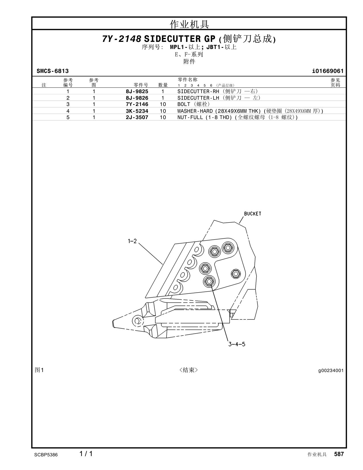8J-9826 SIDECUTTER-LH · S/N MPL1- CAT parts manual diagram