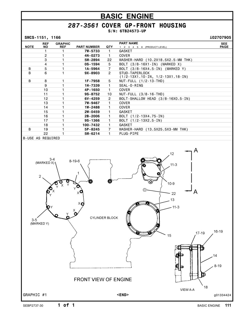 4P-1650 COVER · S/N 6TB24573-UP CAT parts manual diagram