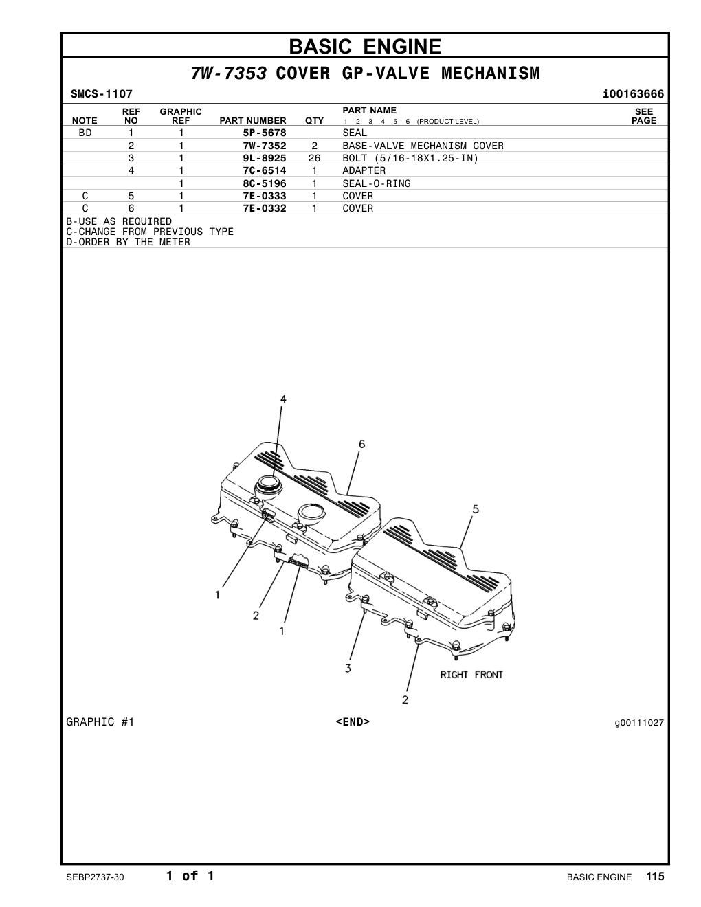 7W-7352 - BASE-VALVE MECHANISM COVER