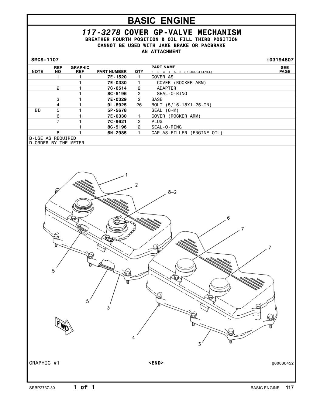 7E-0330 COVER (ROCKER ARM) CAT parts manual diagram