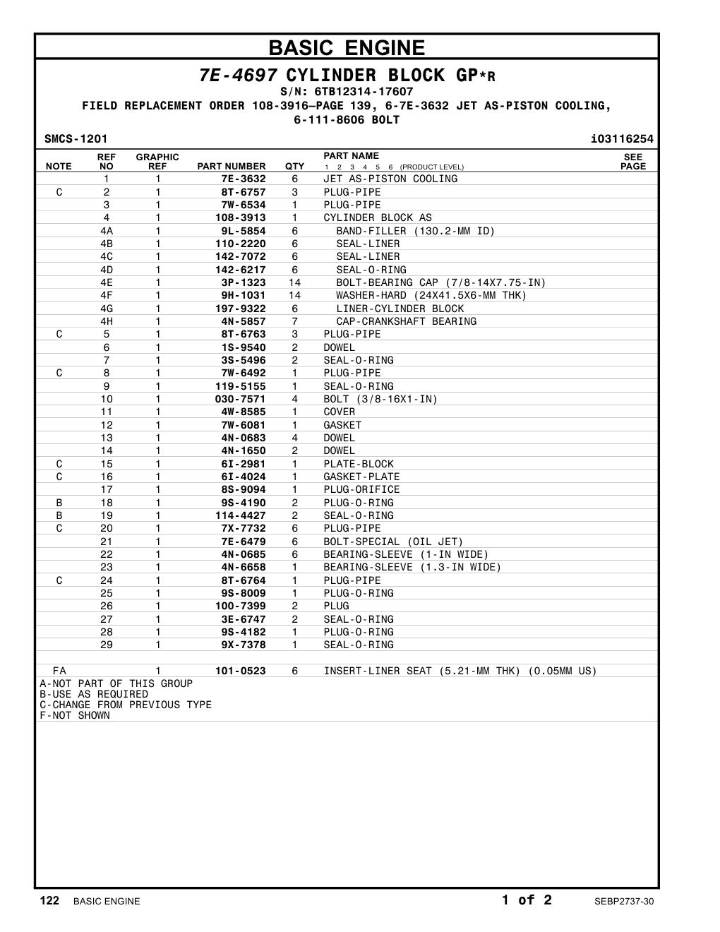 108-3913 CYLINDER BLOCK AS · S/N 6TB12314-17607 CAT parts manual diagram
