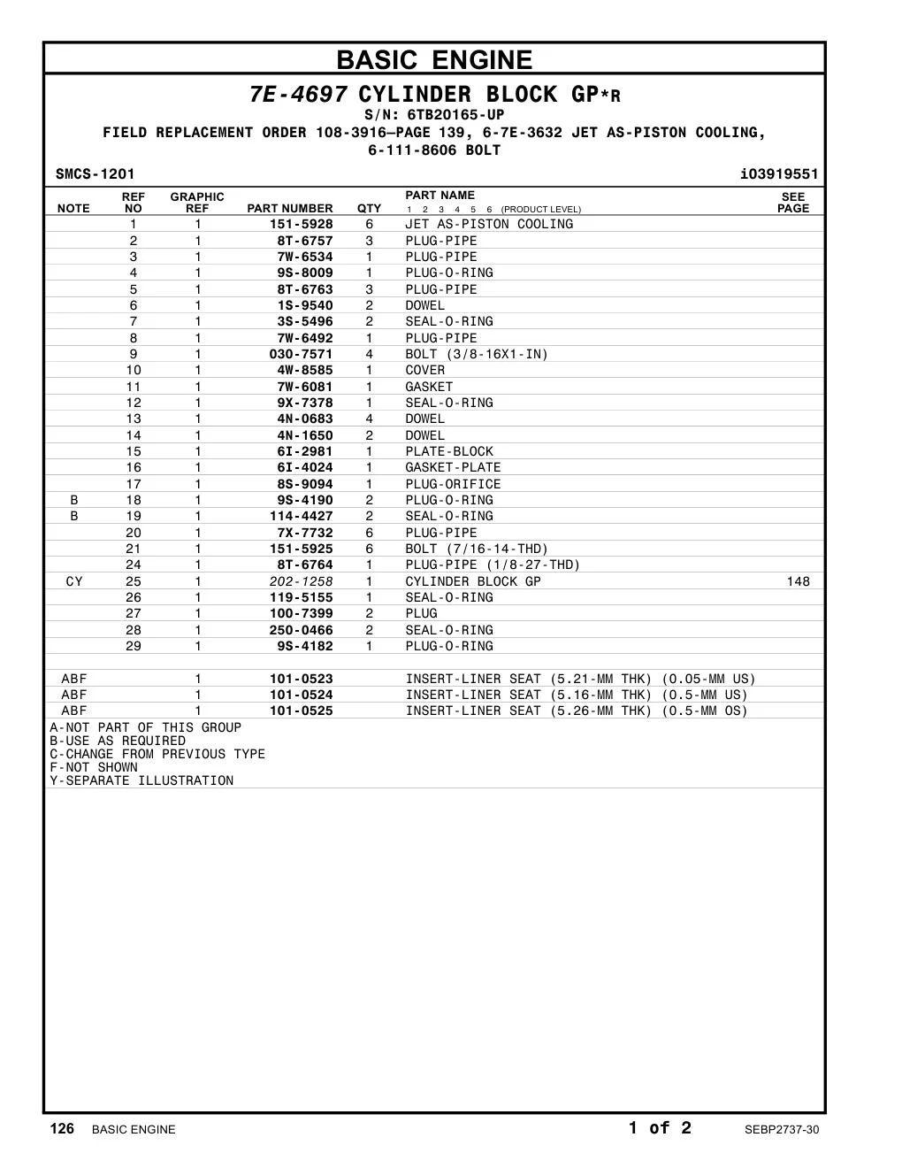 151-5925 BOLT (7/16-14-THD) · S/N 6TB20165-UP CAT parts manual diagram