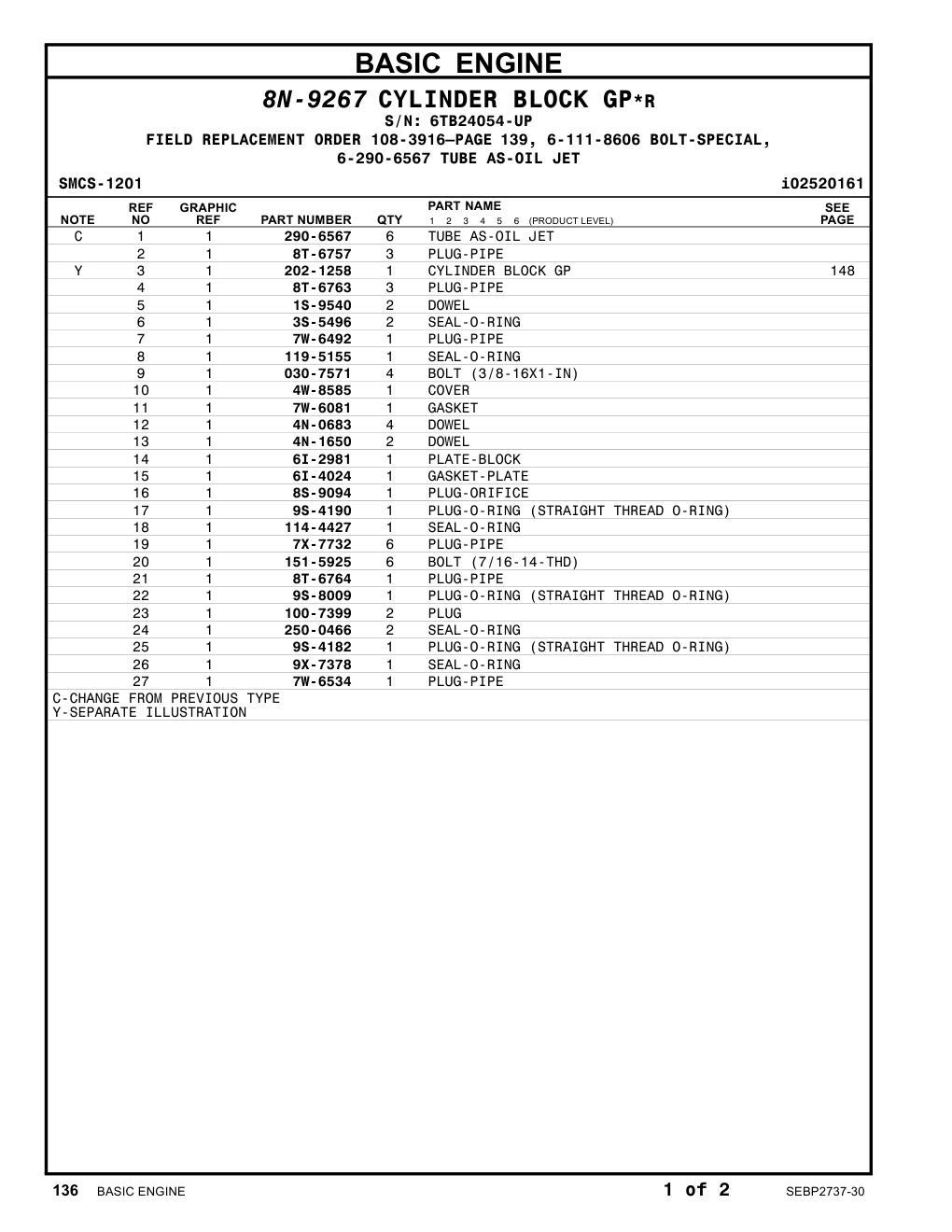 202-1258 CYLINDER BLOCK GP · S/N 6TB24054-UP CAT parts manual diagram
