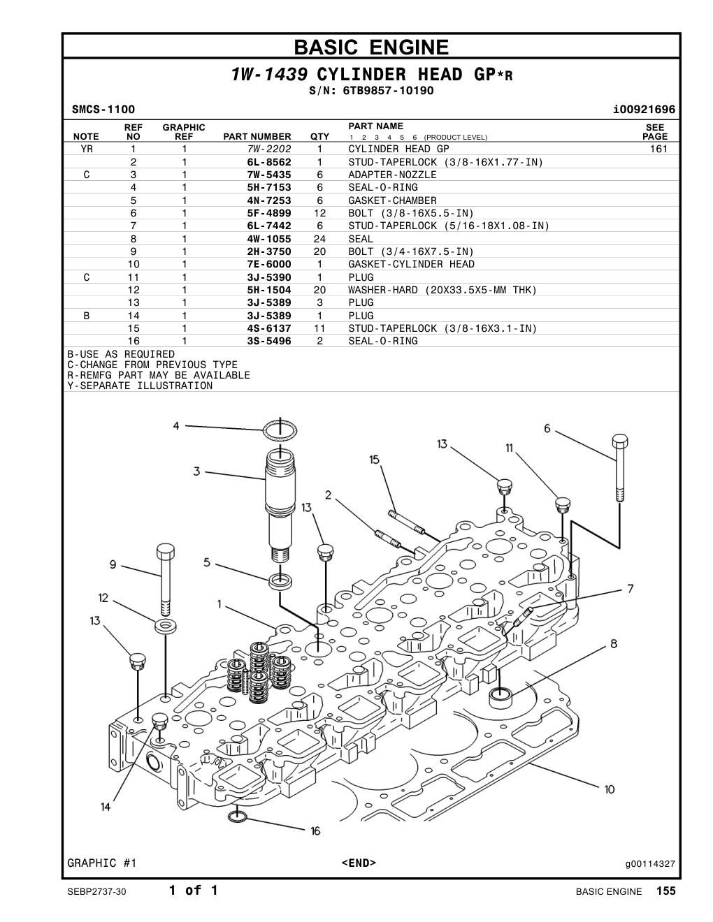 4W-1055 SEAL · S/N 6TB9857-10190 CAT parts manual diagram