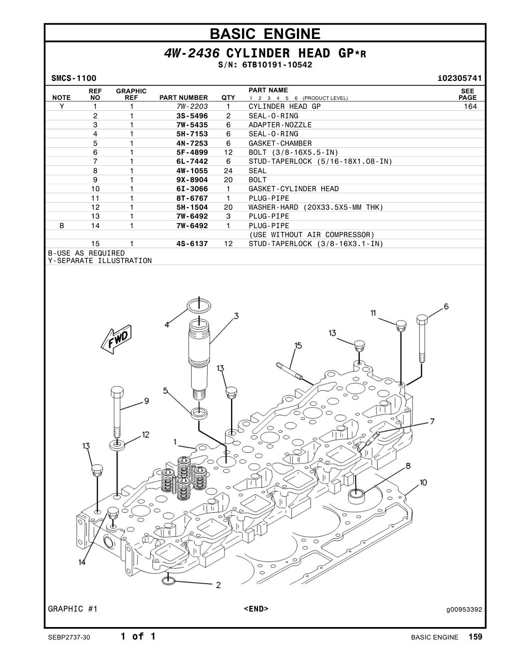 7W-2203 CYLINDER HEAD GP · S/N 6TB10191-10542 CAT parts manual diagram
