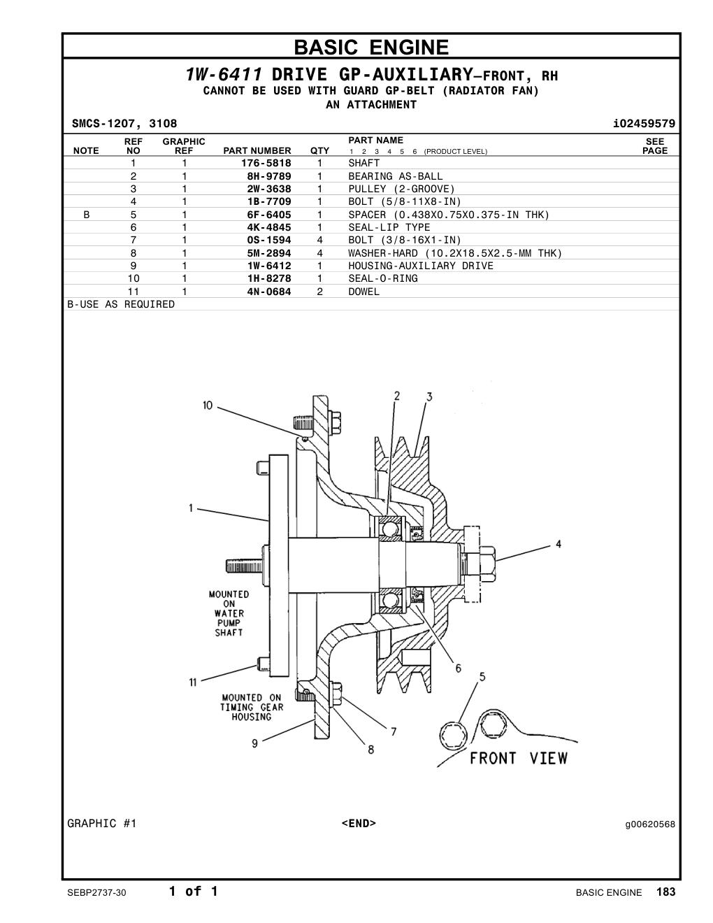 1W-6412 HOUSING-AUXILIARY DRIVE CAT parts manual diagram
