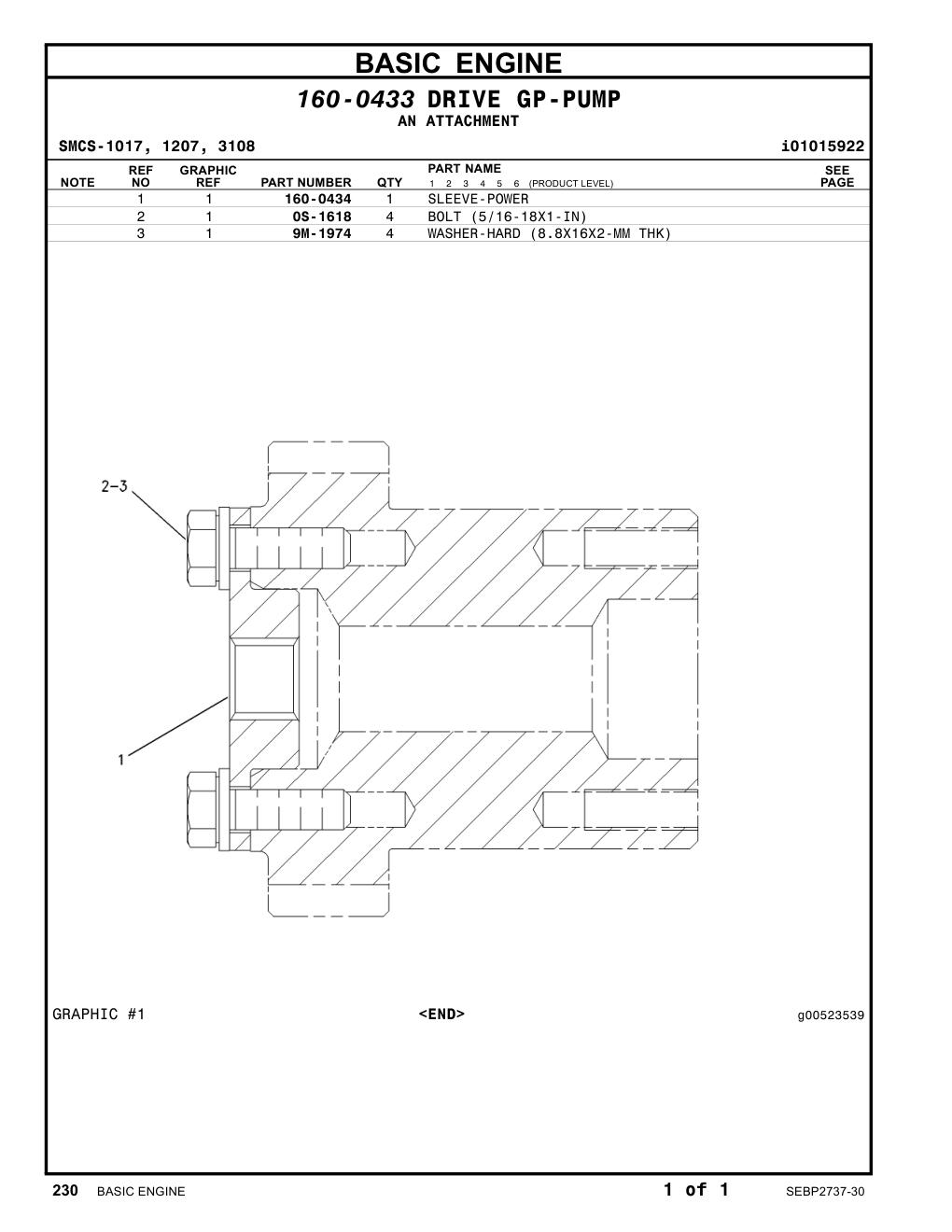 160-0434 SLEEVE-POWER CAT parts manual diagram