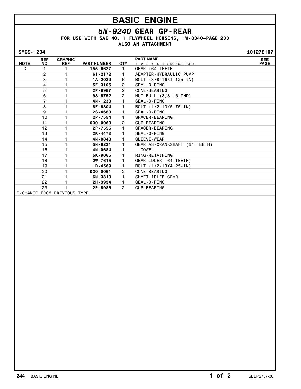 030-0061 CONE-BEARING CAT parts manual diagram