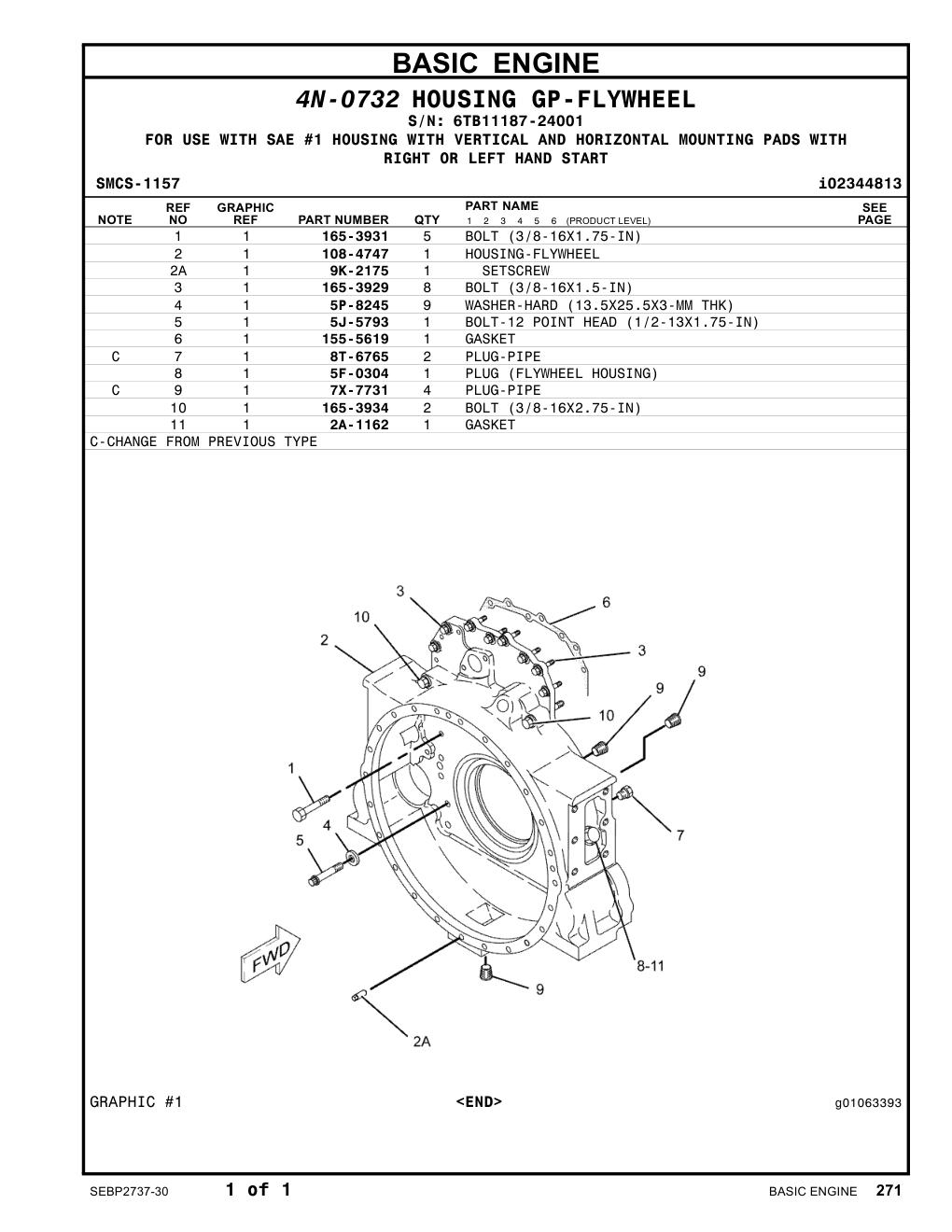 165-3931 BOLT (3/8-16X1.75-IN) · S/N 6TB11187-24001 CAT parts manual diagram