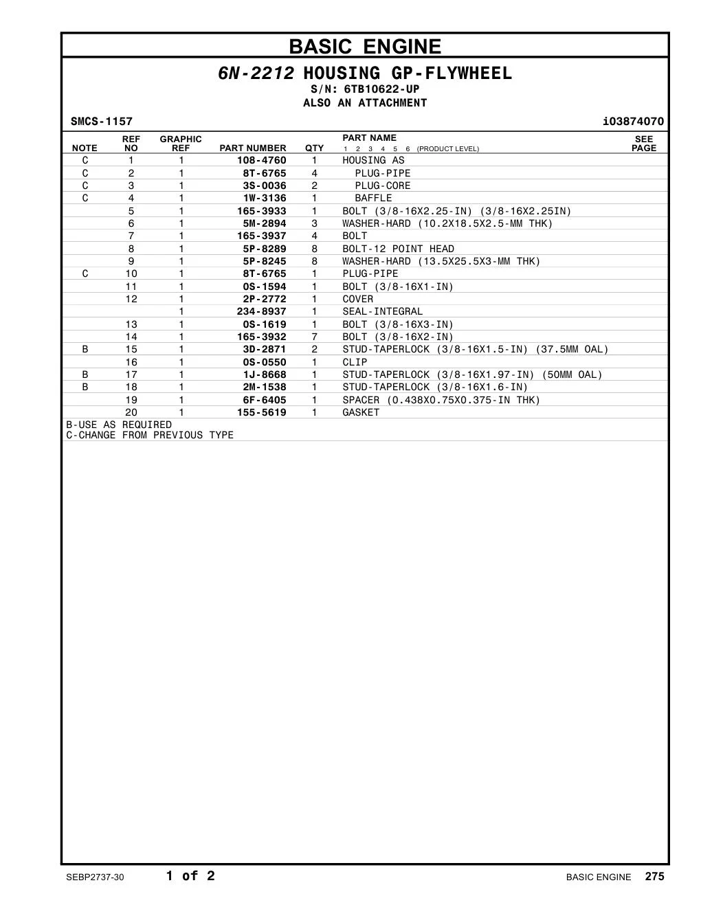 165-3932 BOLT (3/8-16X2-IN) · S/N 6TB10622-UP CAT parts manual diagram