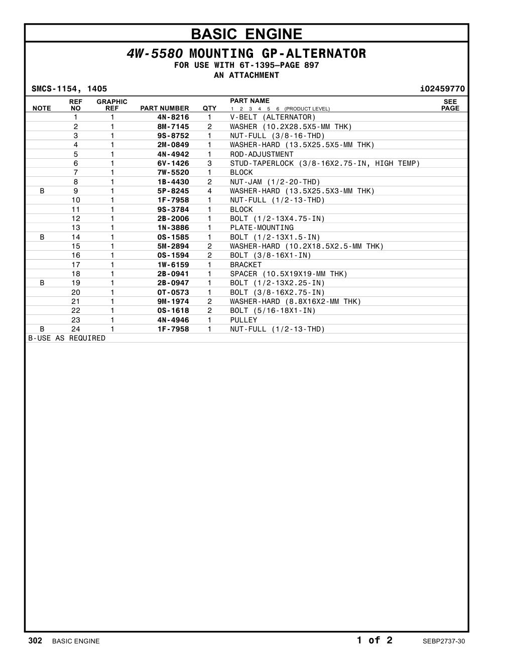 6V-1426 STUD-TAPERLOCK (3/8-16X2.75-IN, HIGH TEMP) CAT parts manual diagram