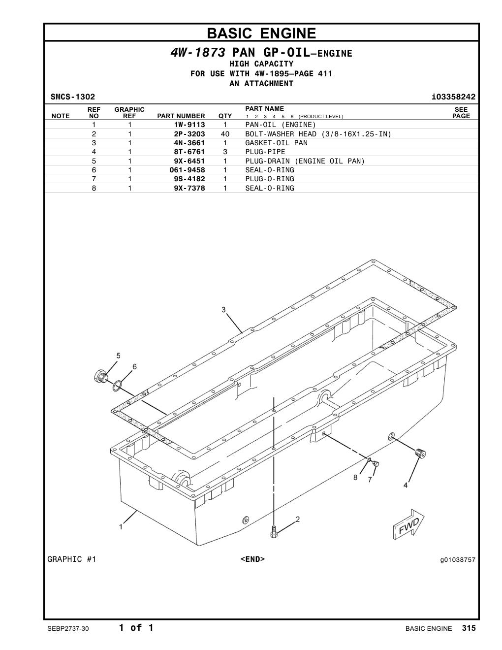 1W-9113 PAN-OIL CAT parts manual diagram