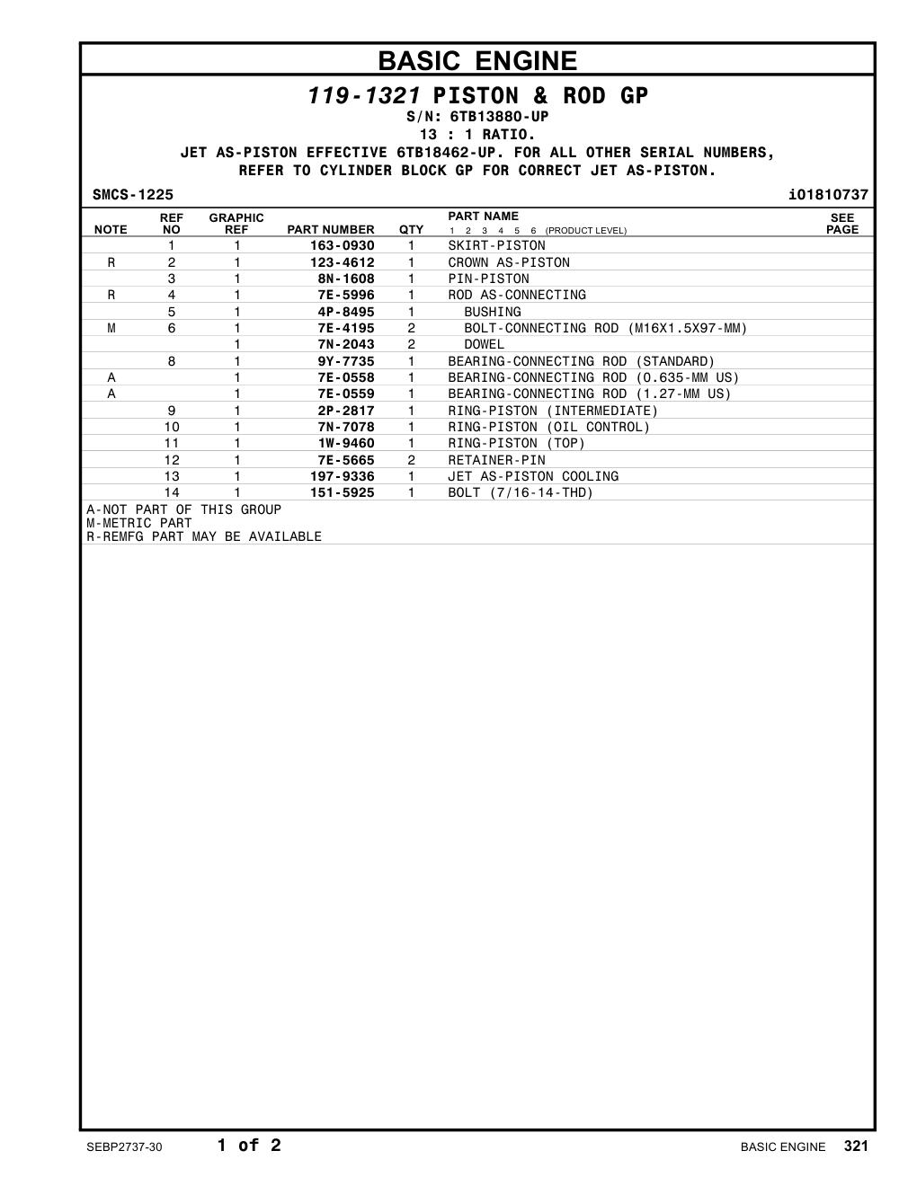 1W-9460 RING-PISTON (TOP) · S/N 6TB13880-UP CAT parts manual diagram