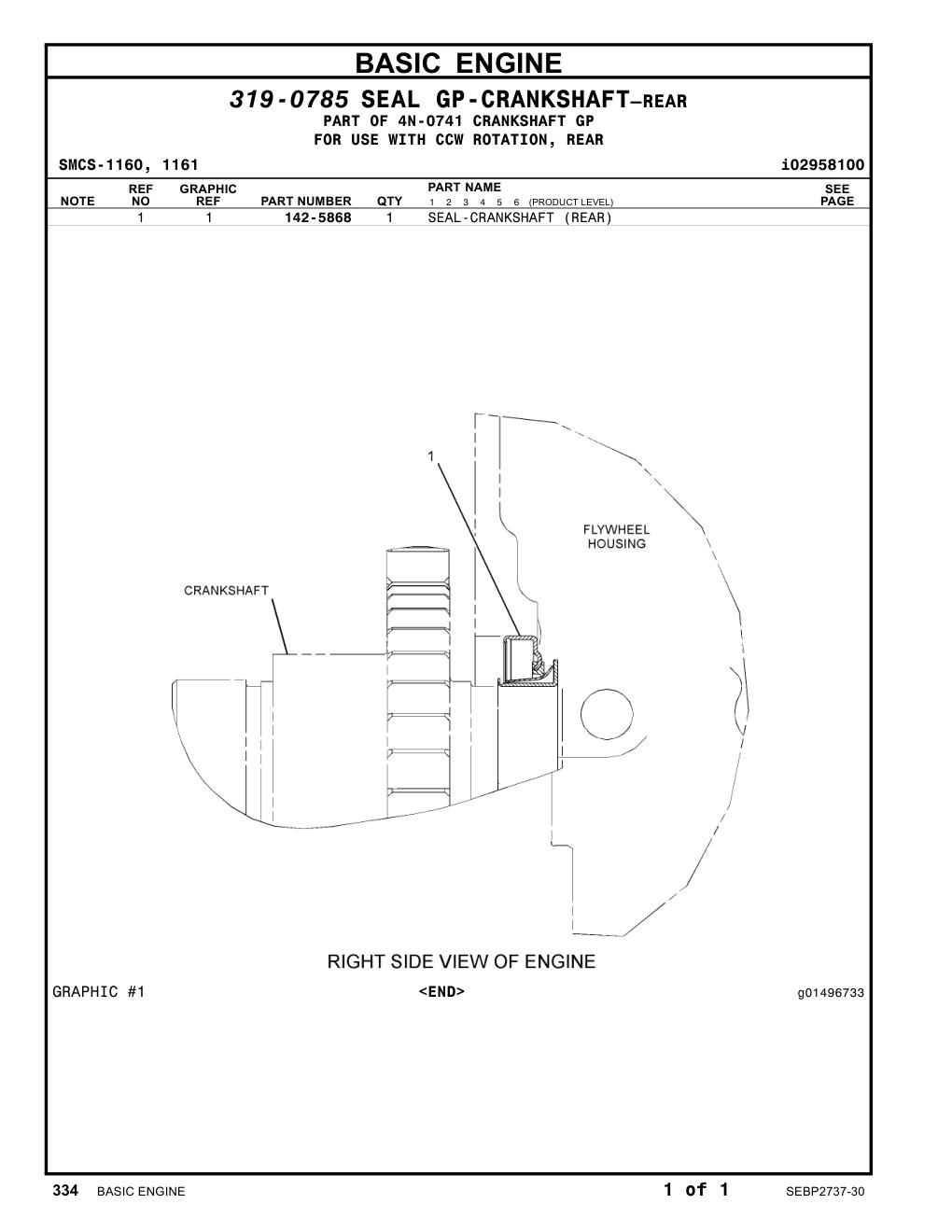 142-5868 SEAL-CRANKSHAFT (REAR) CAT parts manual diagram