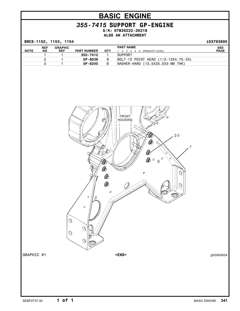 355-7412 SUPPORT · S/N 6TB26222-26318 CAT parts manual diagram