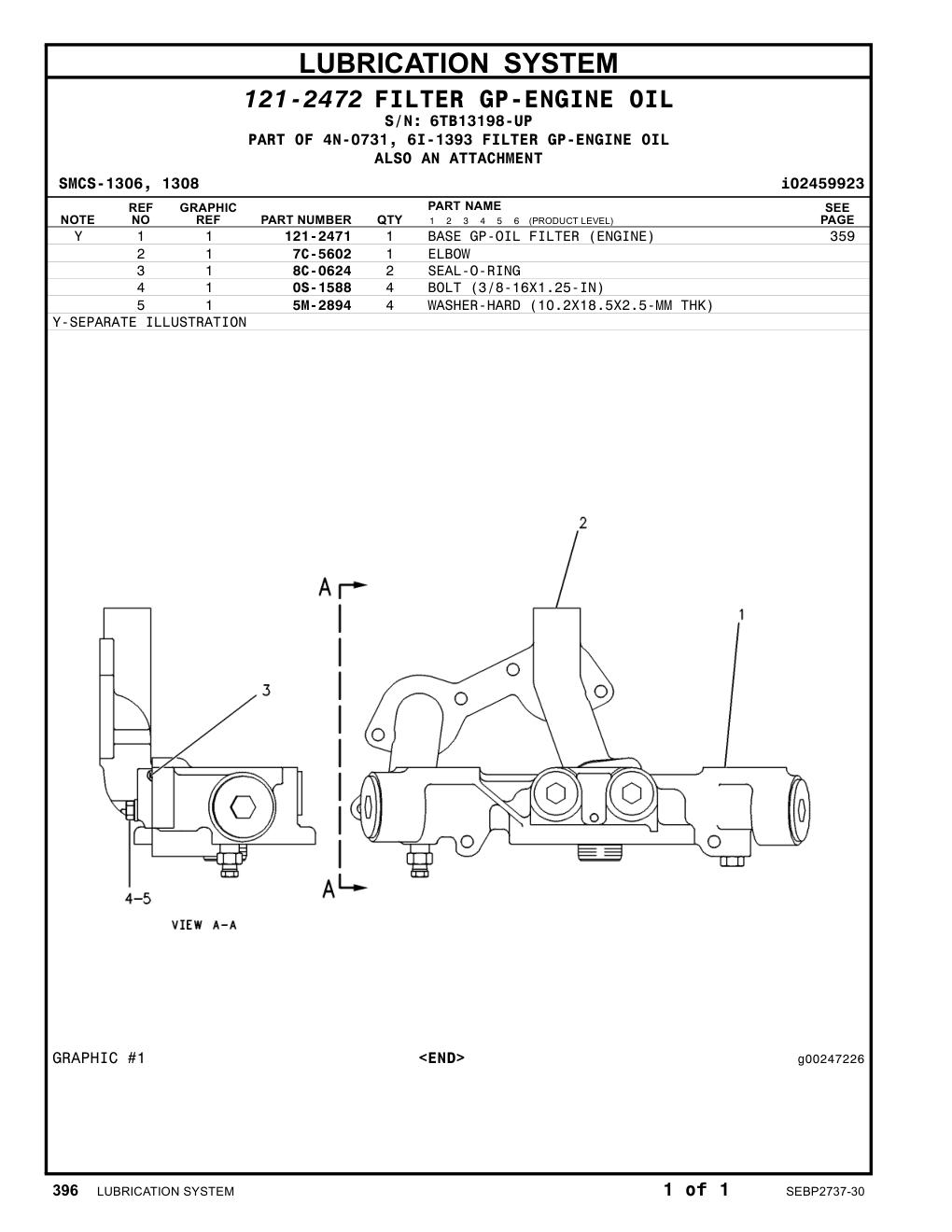 121-2471 BASE GP-OIL FILTER (ENGINE) · S/N 6TB13198-UP CAT parts manual diagram