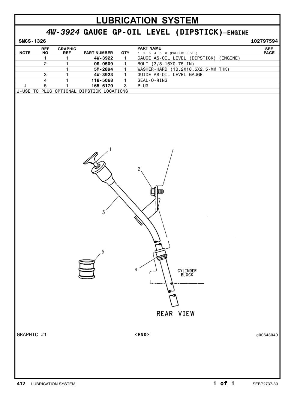 4W-3923 GUIDE AS-OIL LEVEL GAUGE CAT parts manual diagram