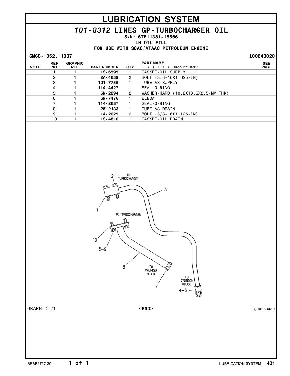 101-7756 TUBE AS-SUPPLY · S/N 6TB11381-18566 CAT parts manual diagram