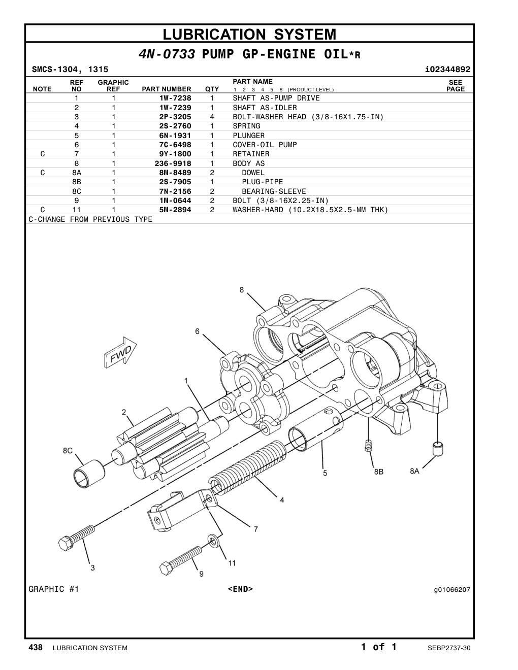 7C-6498 COVER-OIL PUMP CAT parts manual diagram
