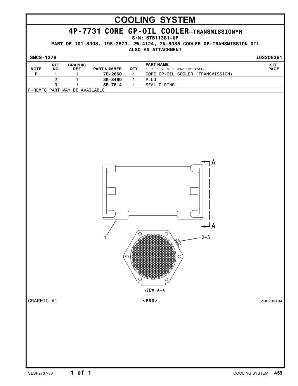 7E-2660 - CORE GP-OIL COOLER (TRANSMISSION)