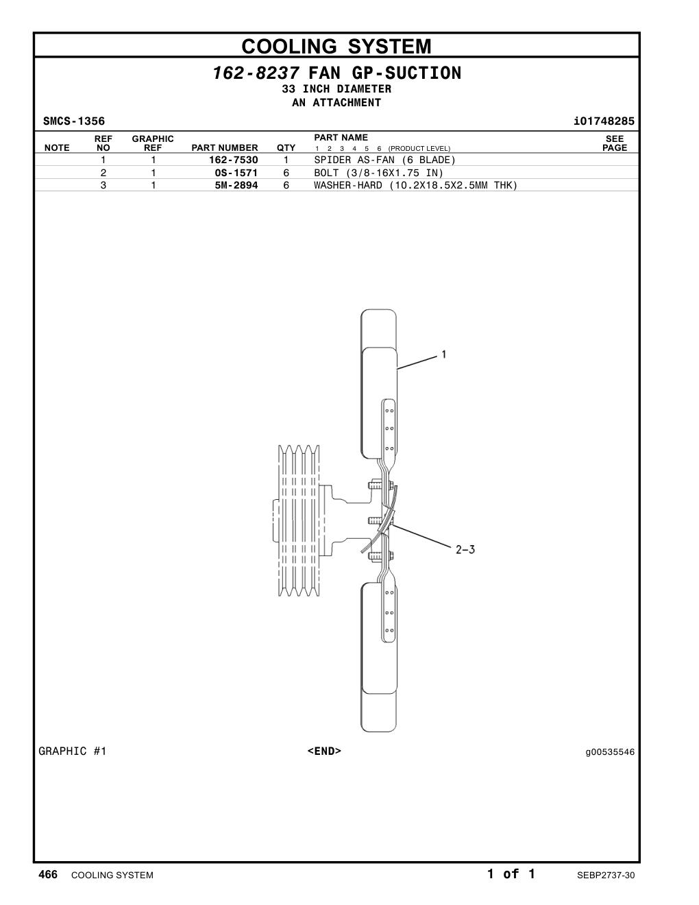 162-7530 SPIDER AS-FAN (6 BLADE) CAT parts manual diagram