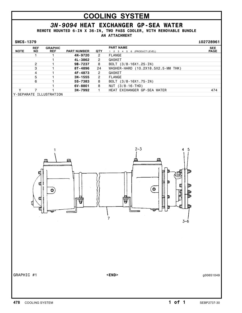 3N-7992 HEAT EXCHANGER GP-SEA WATER CAT parts manual diagram